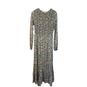 Old‎ Navy Fit & Flare Smocked Floral Midi Dress Sleeveless Ruffle Tiered M Tall